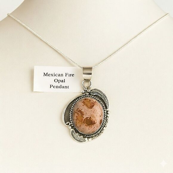 Southwestern Mexican Fire OpalPendant Necklace Silver Boho Statement New